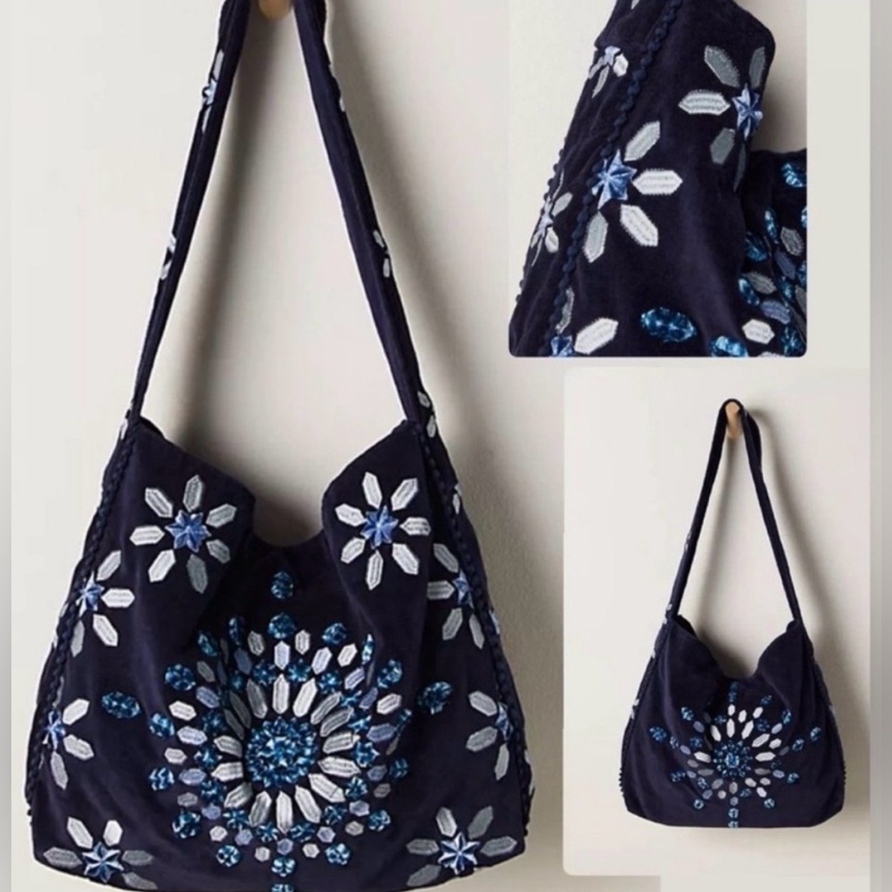 Free People Embroidered Velvet Valera Tote Bag NWOT - Picture 1 of 9